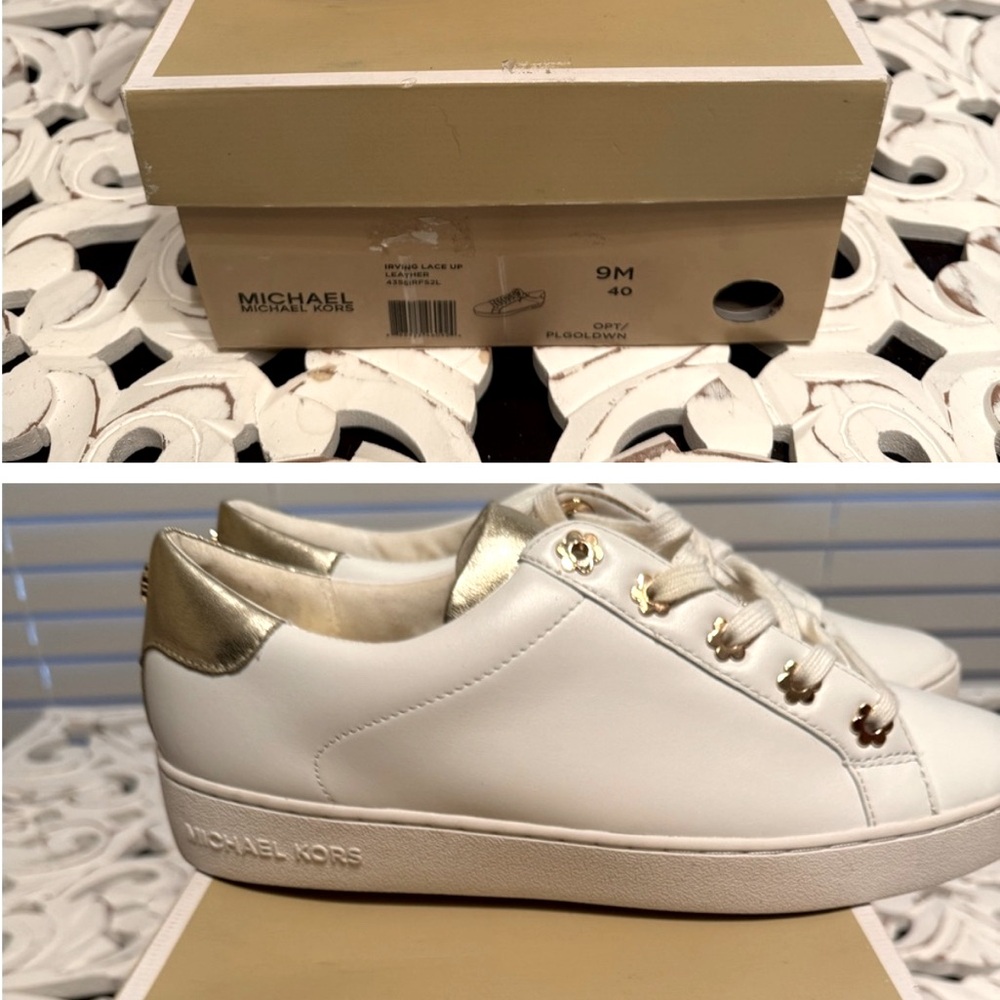 MICHAEL Michael Kors White and Gold Low-Top Sneakers Size 9 NIB